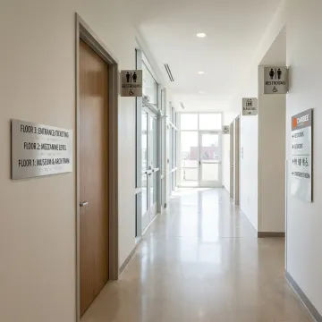 ADA and wayfinding signs in a commercial building
