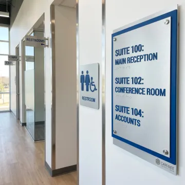 Custom ADA and wayfinding signs in a commercial space