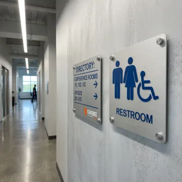 ADA-compliant signage in a commercial corridor