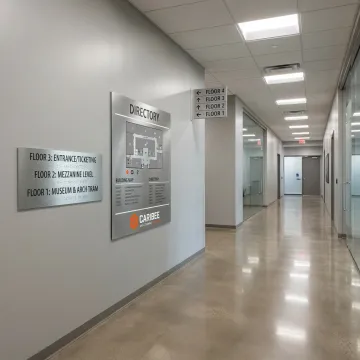 Custom ADA and wayfinding signs in a modern building