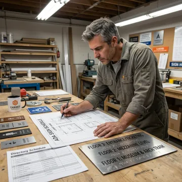 Signage specialist reviewing ADA sign plans
