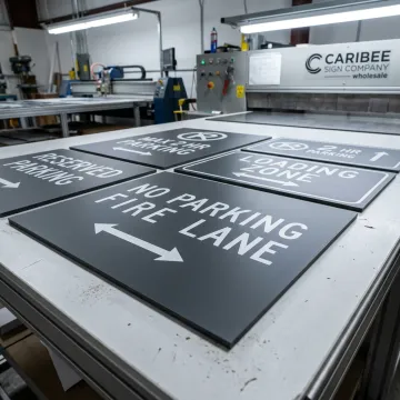 Custom parking restriction signs in production