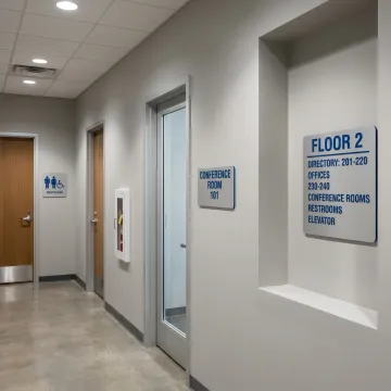 ADA and wayfinding signs in a commercial building