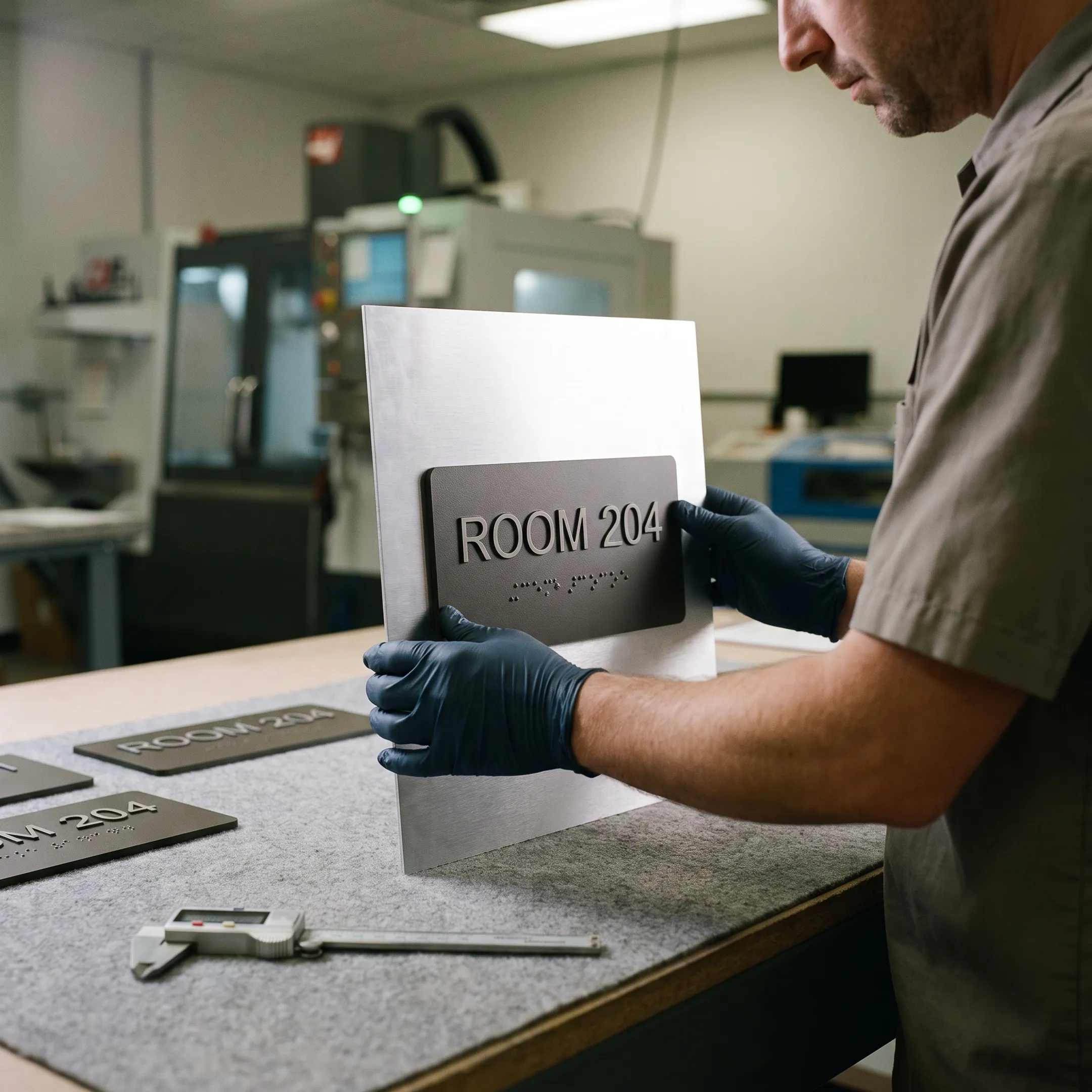 Tactile room identification sign with Braille