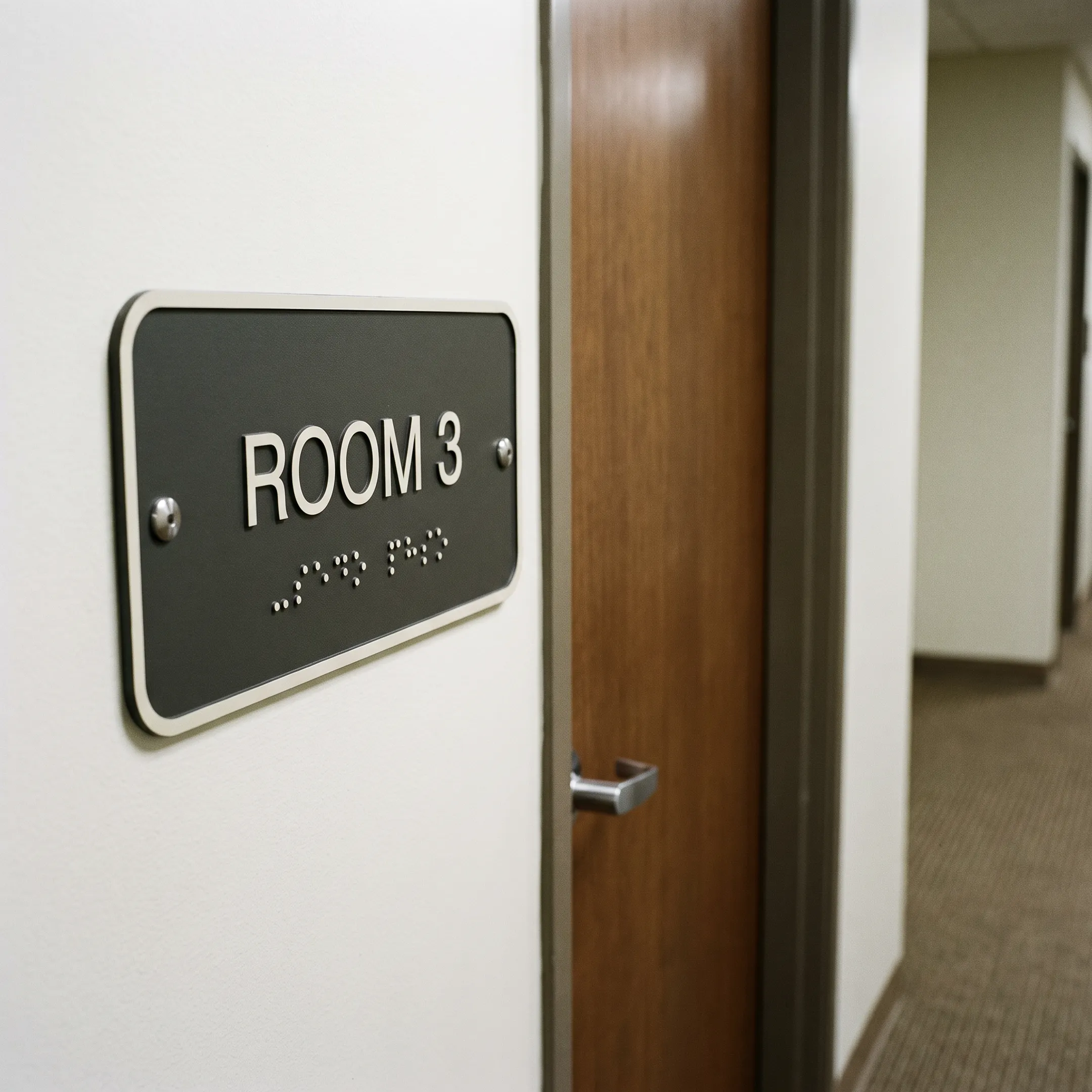 Tactile ADA sign with Braille on a wall