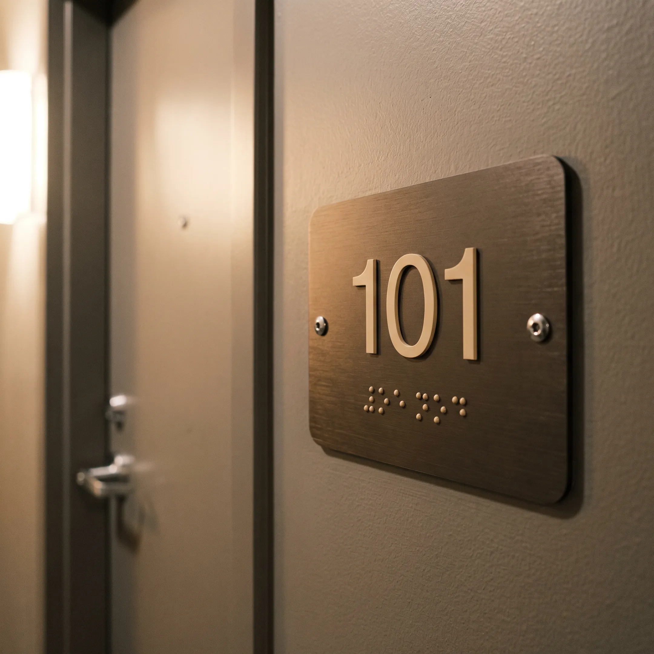 ADA apartment unit sign with Braille