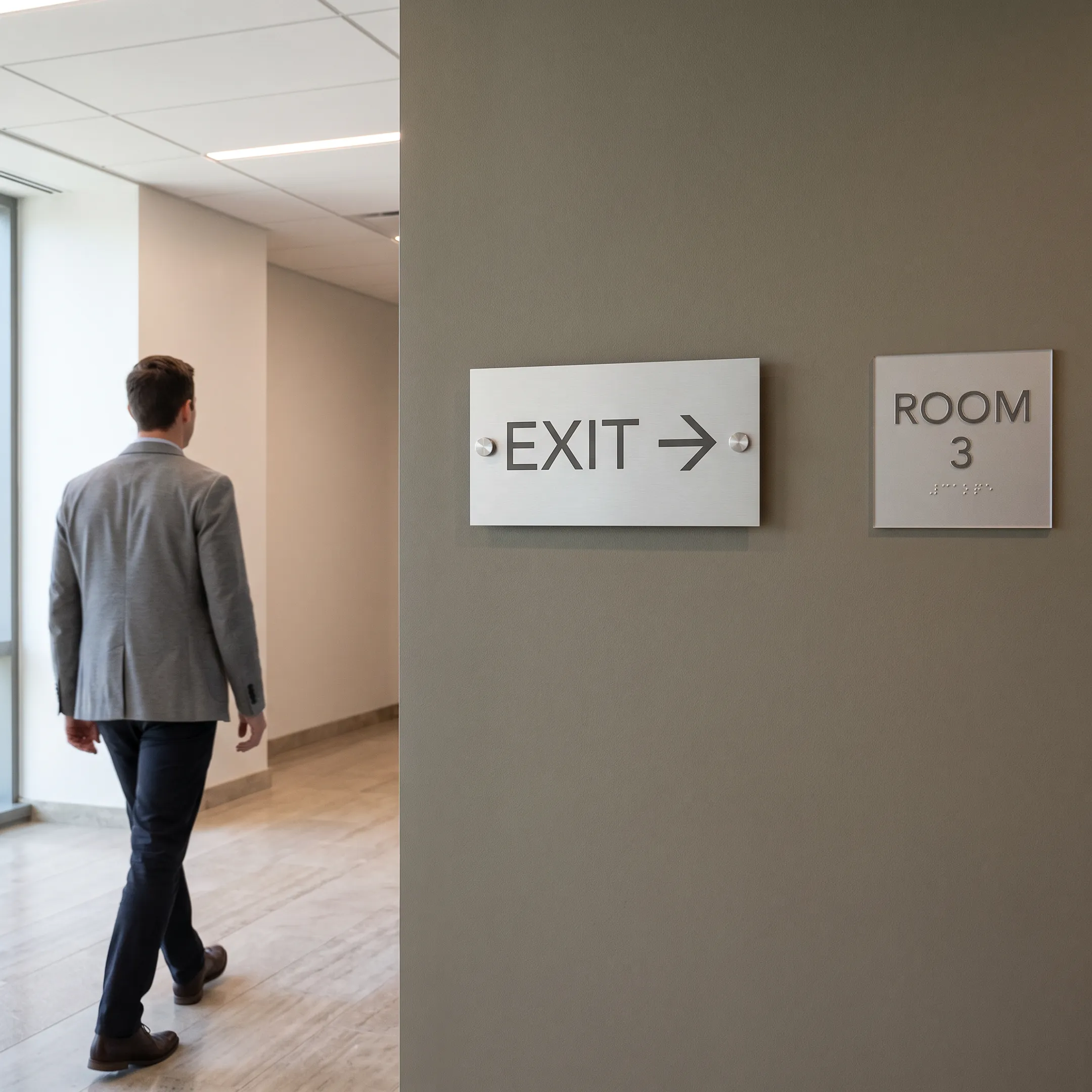 Modern facility wayfinding signs and directory
