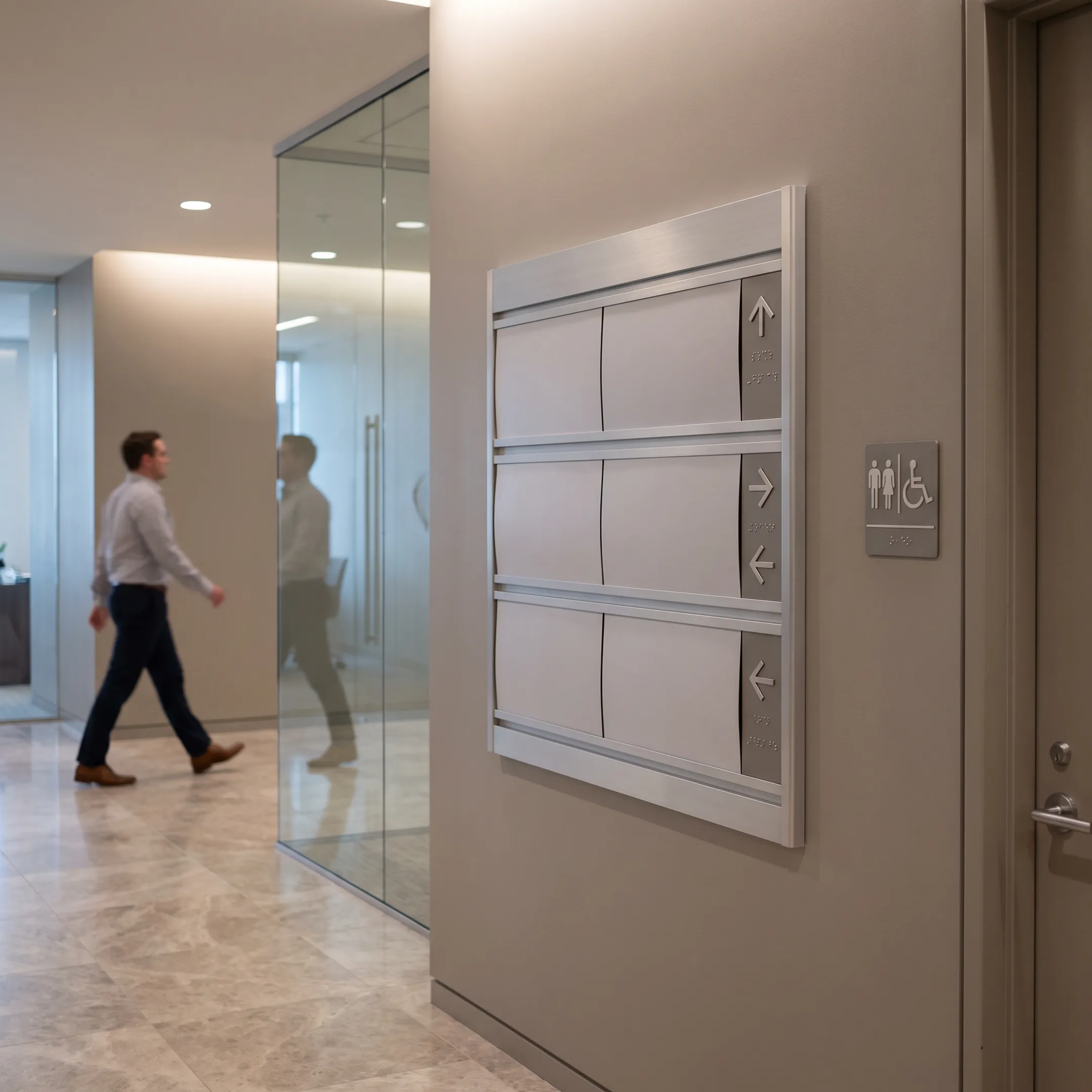 Modern wall-mounted directory sign in a commercial lobby