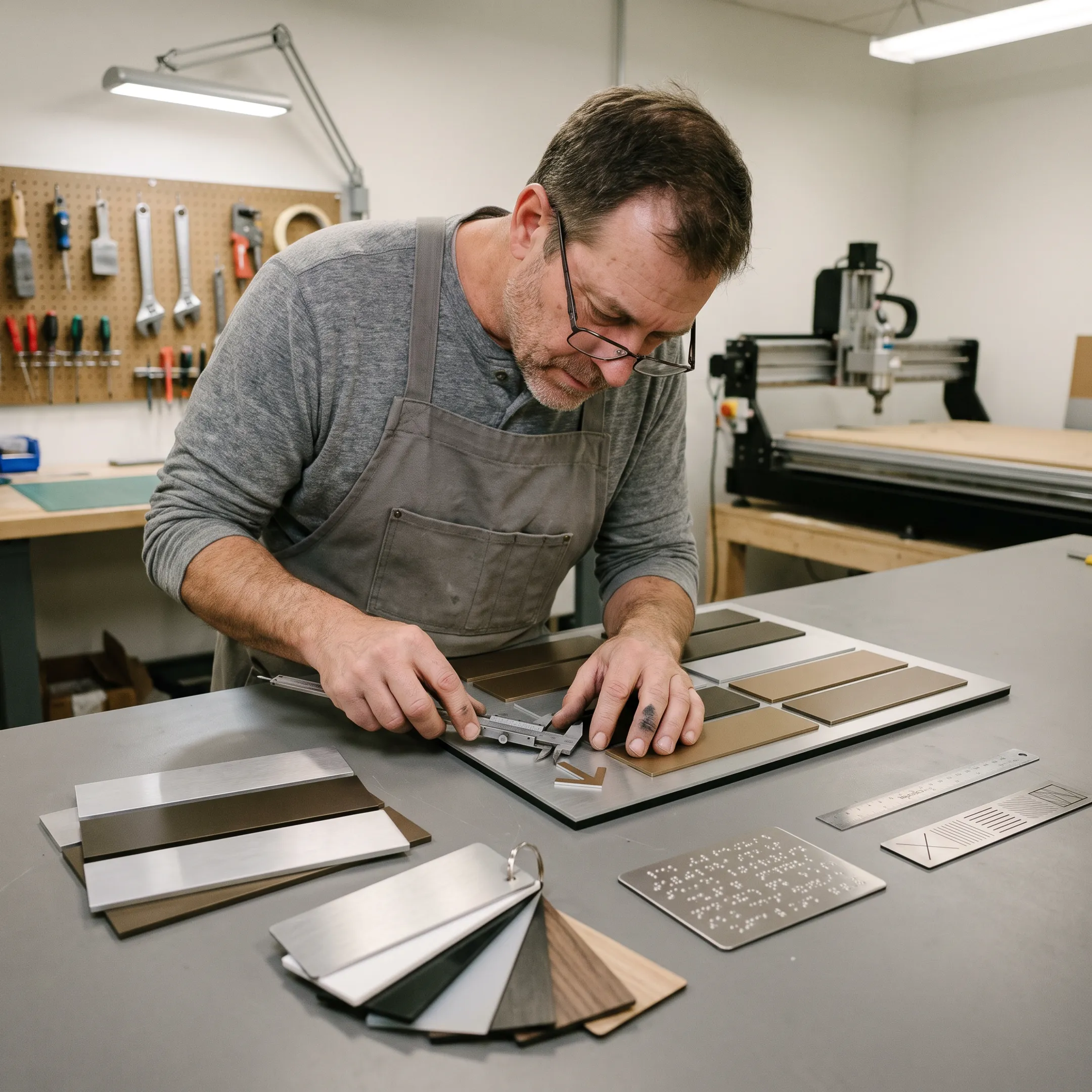 Technician reviewing a custom directory sign layout