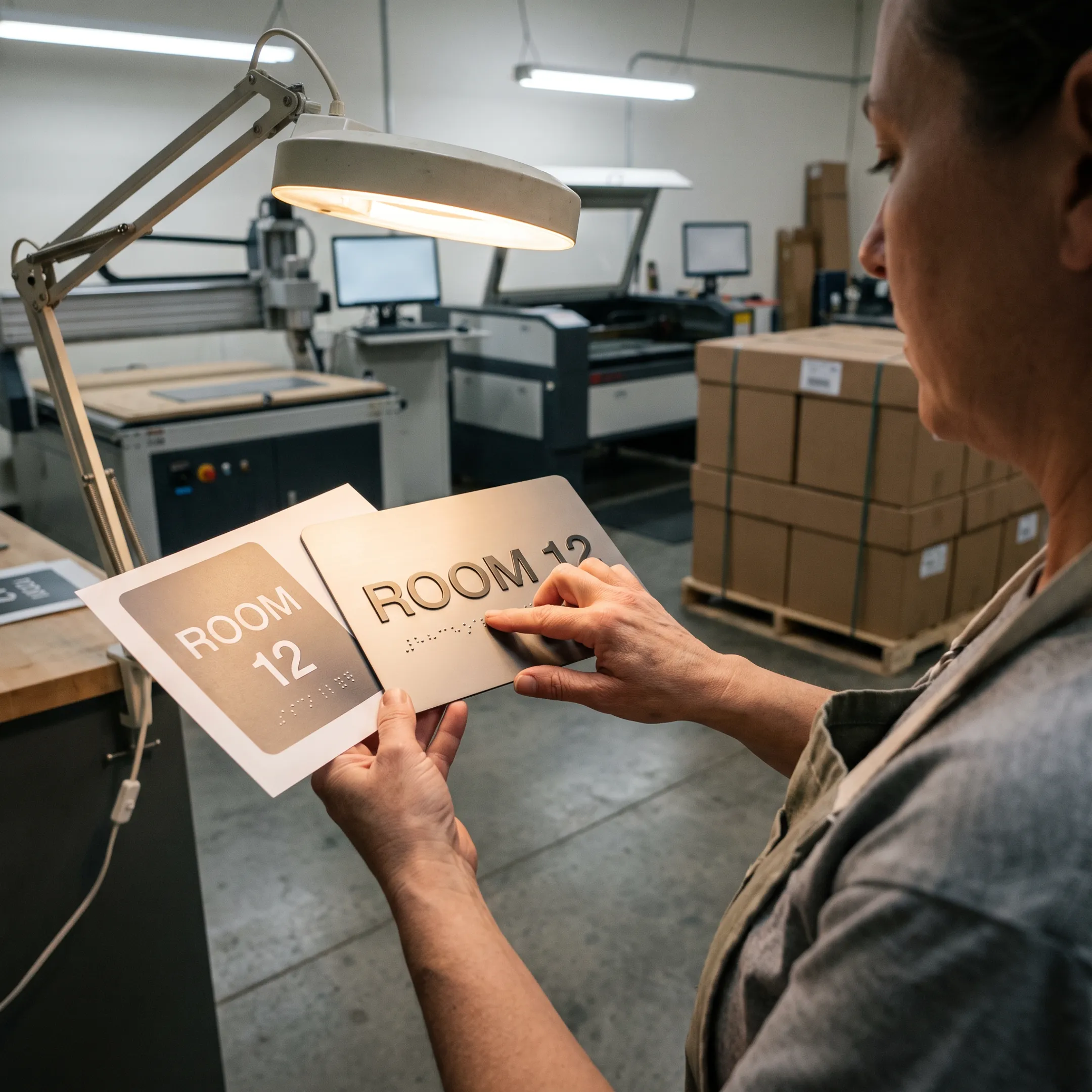 Specialist reviewing ADA signage order