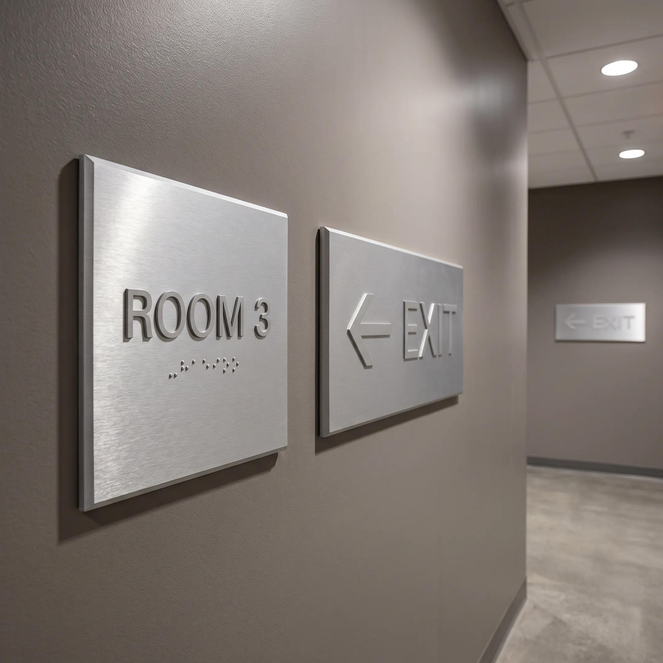 ADA signage displayed in a commercial hallway