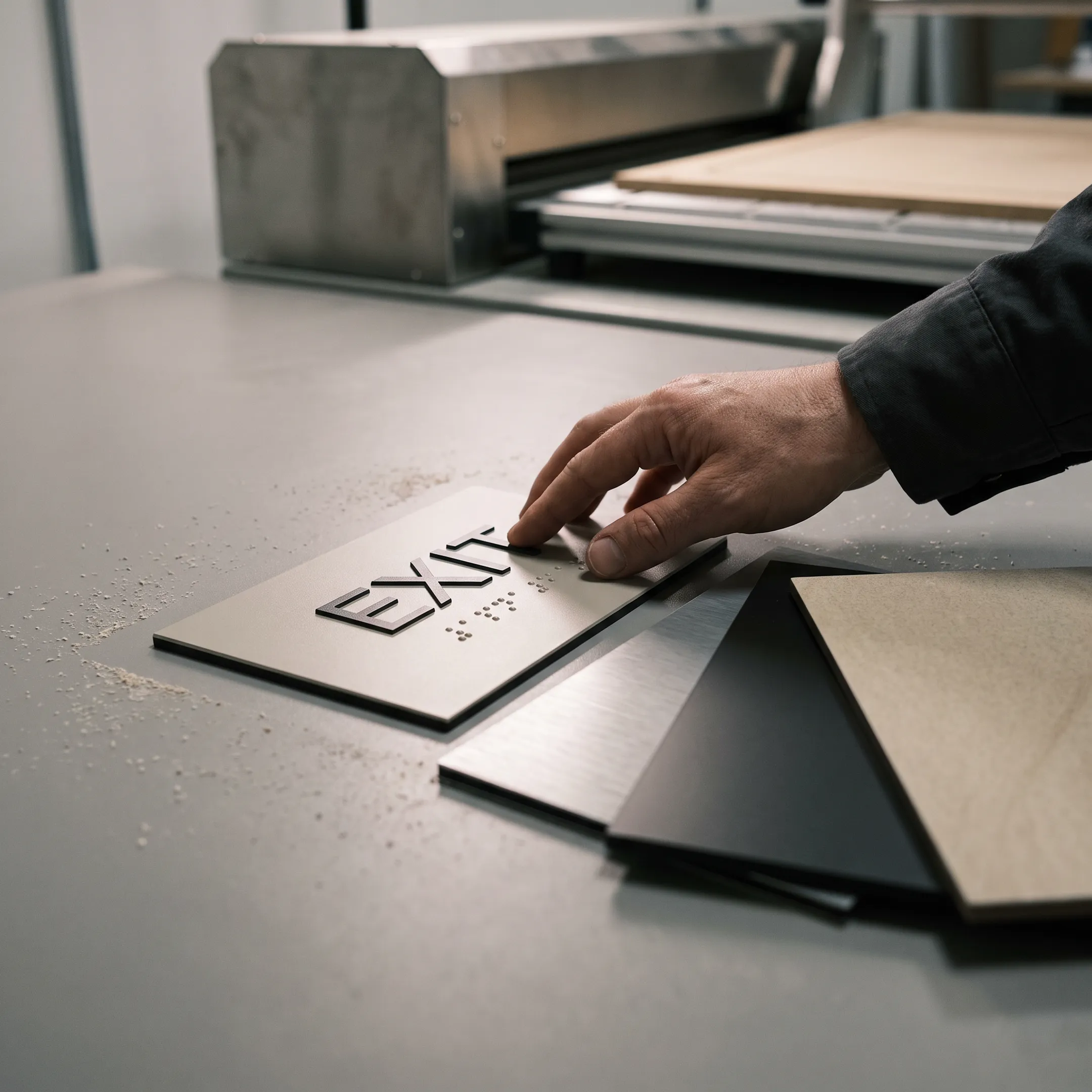 ADA sign samples on project table