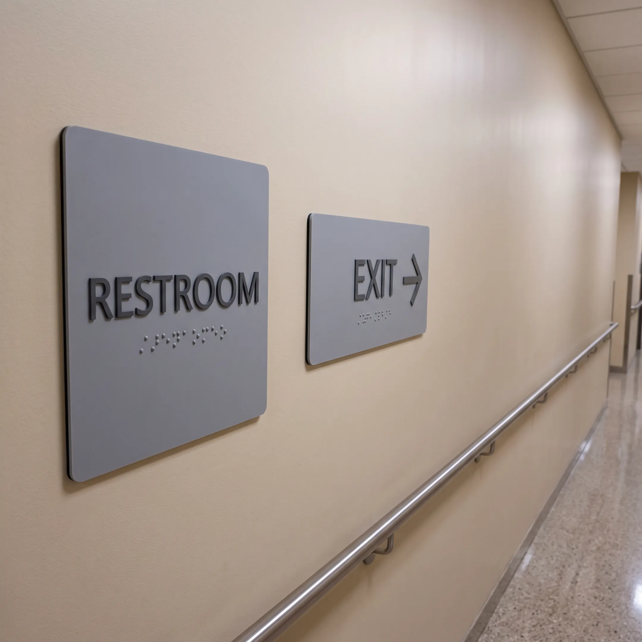 ADA compliant signs in commercial hallway