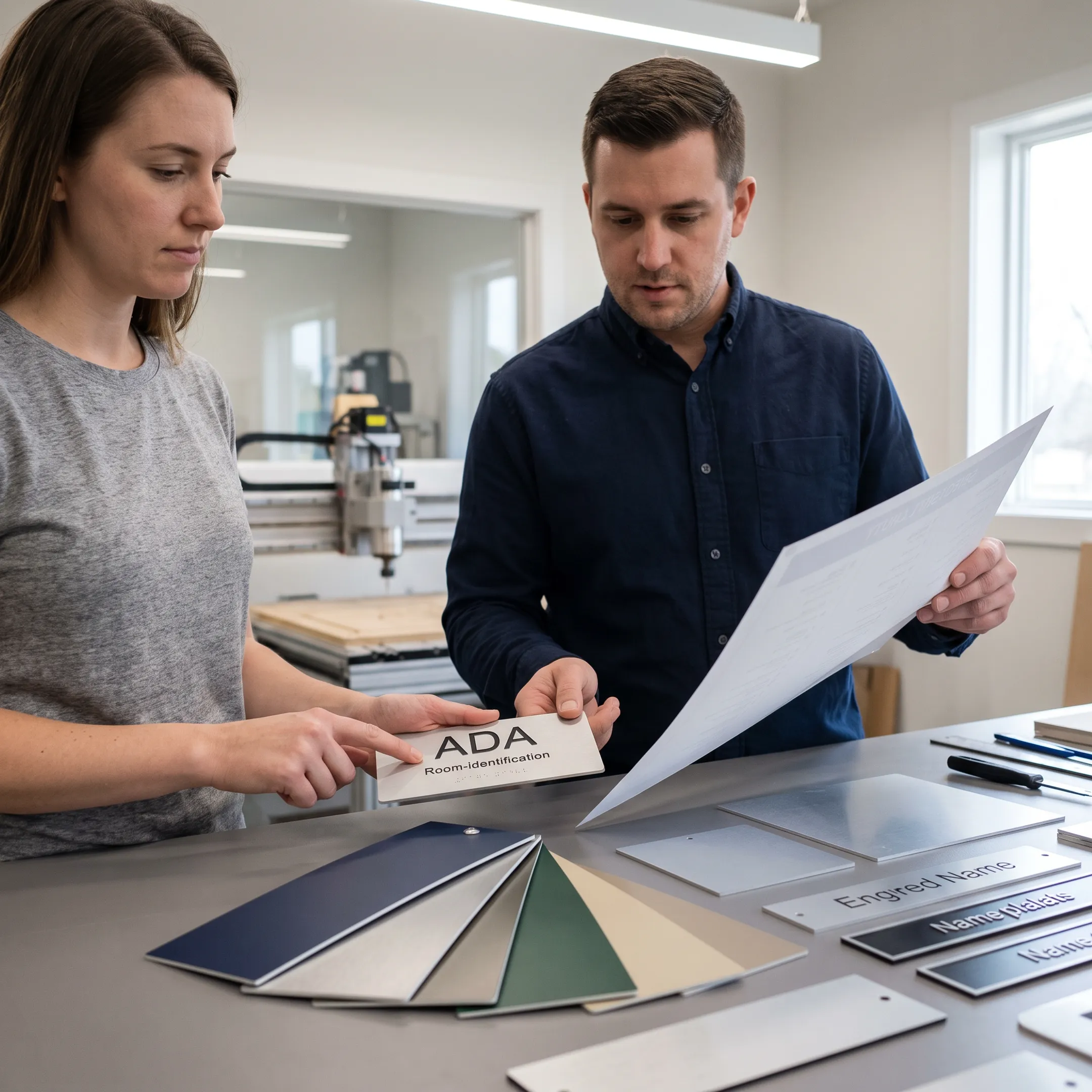 Custom ADA signs being reviewed for production