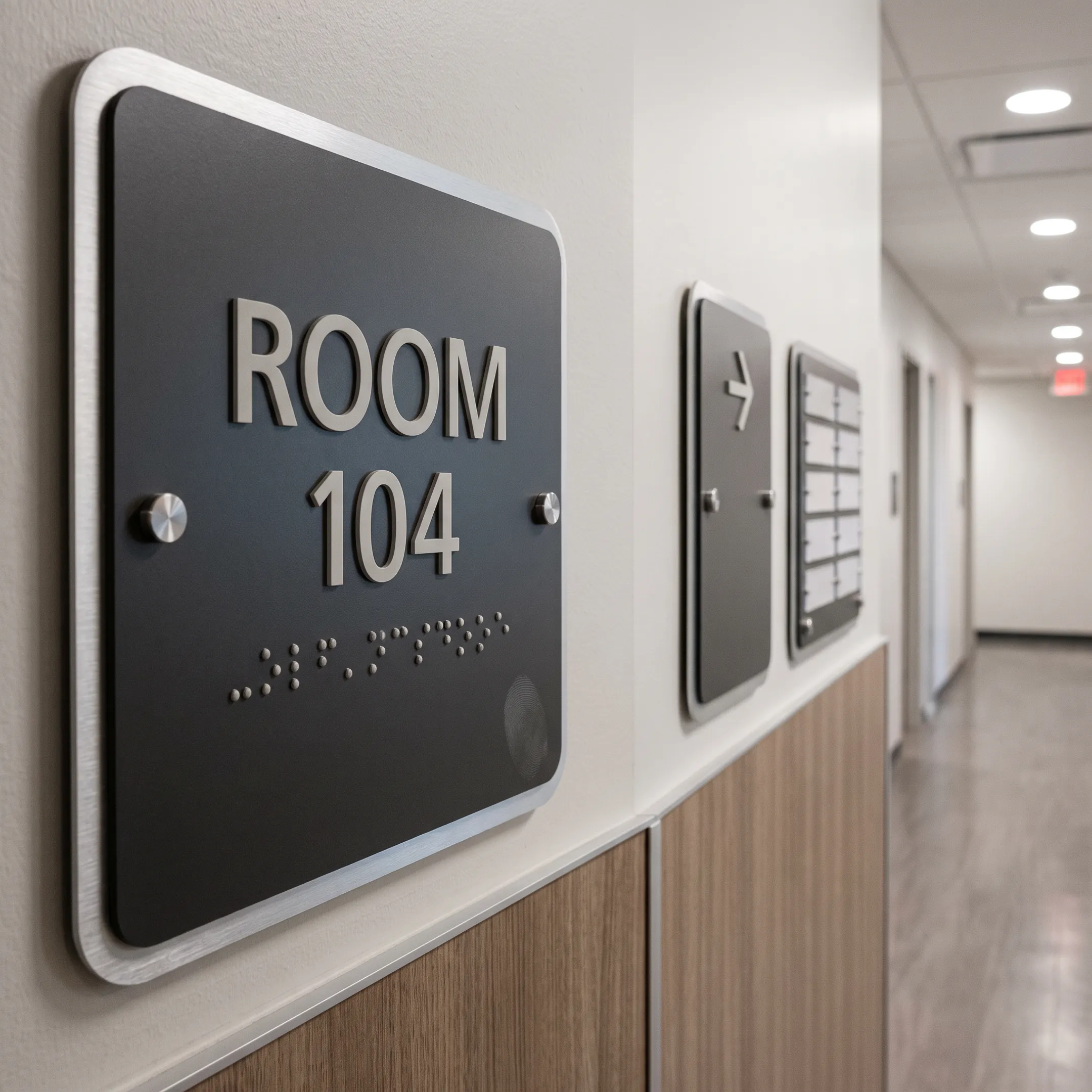 Custom ADA signage installed in commercial hallway