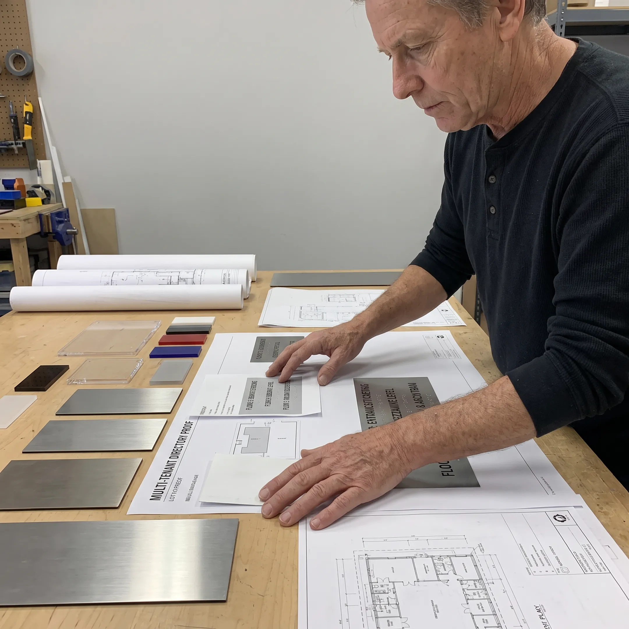 Designer reviewing a commercial tenant sign layout