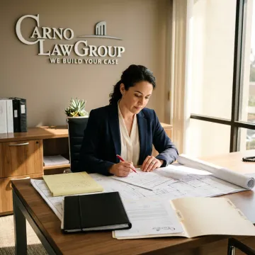 Construction attorney reviewing contract documents