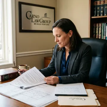 Construction contract lawyer reviewing project documents