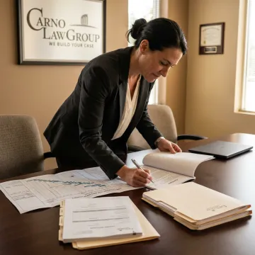 Attorney analyzing construction contract documents