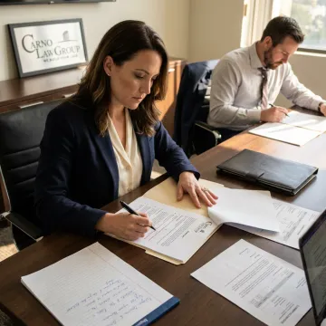 Attorney reviewing business contract dispute documents