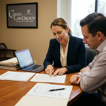Business attorney reviewing contract documents