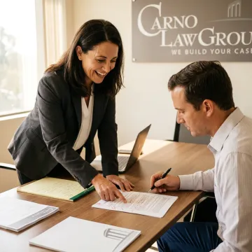Attorney and business owner reviewing contract terms