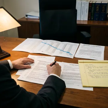 Attorney analyzing construction contract documents