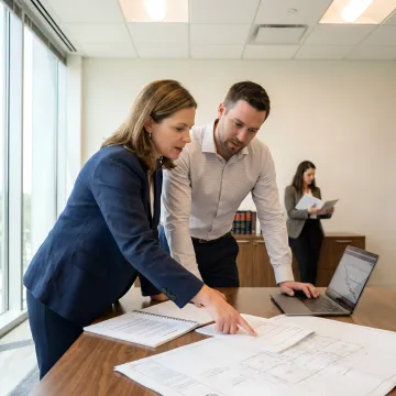 Construction litigation attorneys reviewing project delay documents