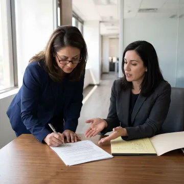 Attorney reviewing MBE certification documents with business owner
