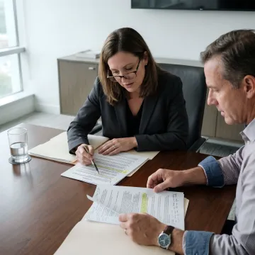Attorney and client discussing contract terms