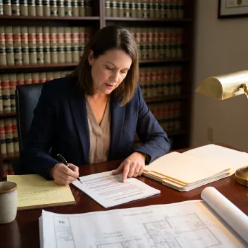Construction litigation attorney reviewing project documents