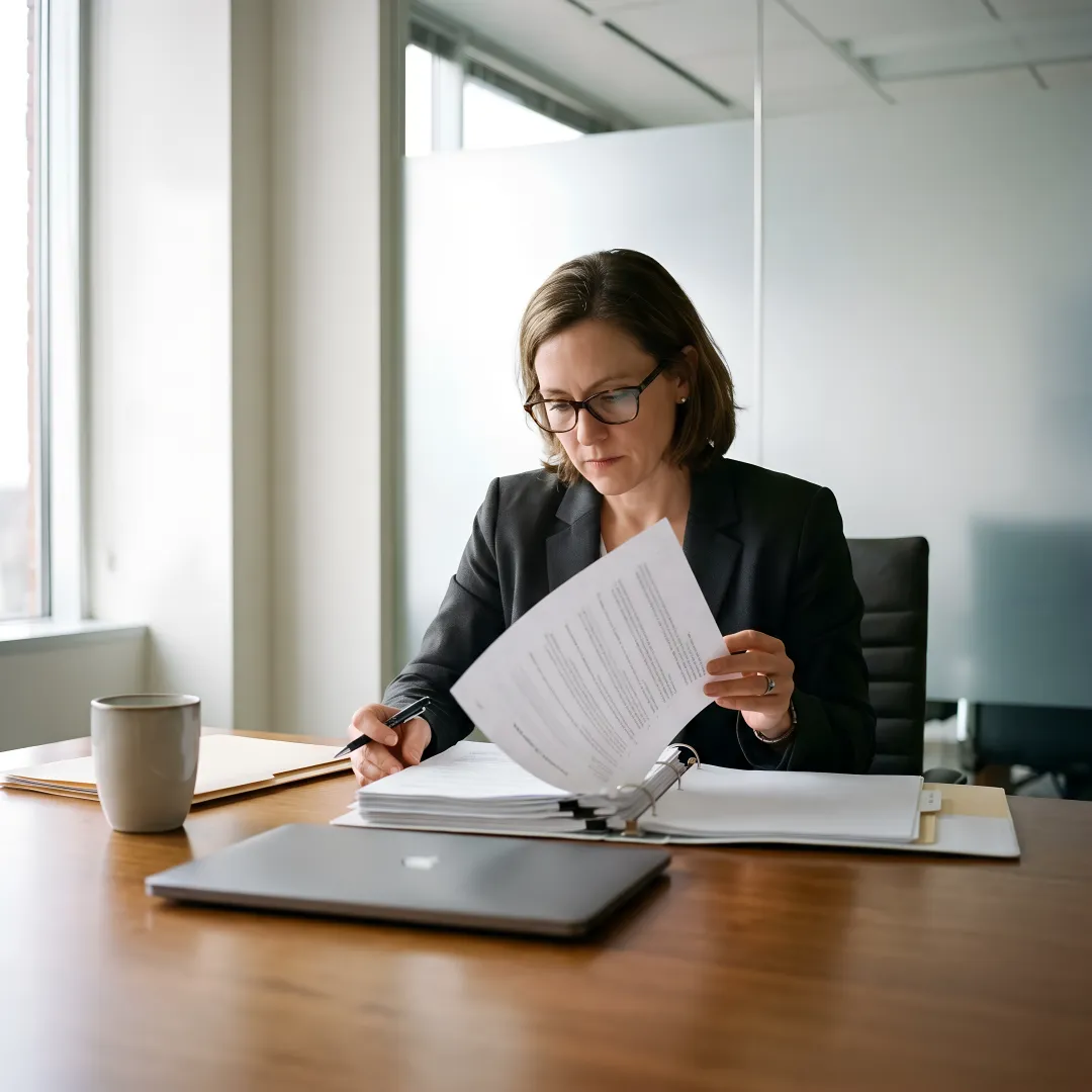 Attorney reviewing subcontractor payment claim documents
