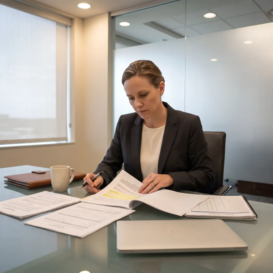 Attorney analyzing construction contract documents