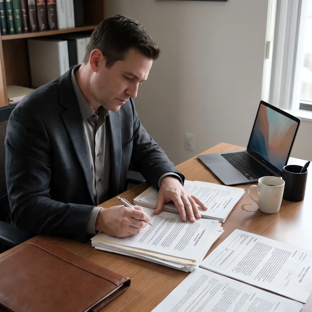 Attorney analyzing construction contract documents