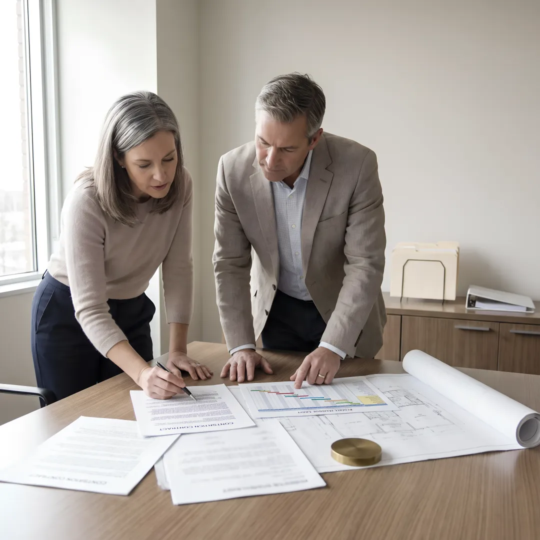 Attorneys reviewing construction claim documents
