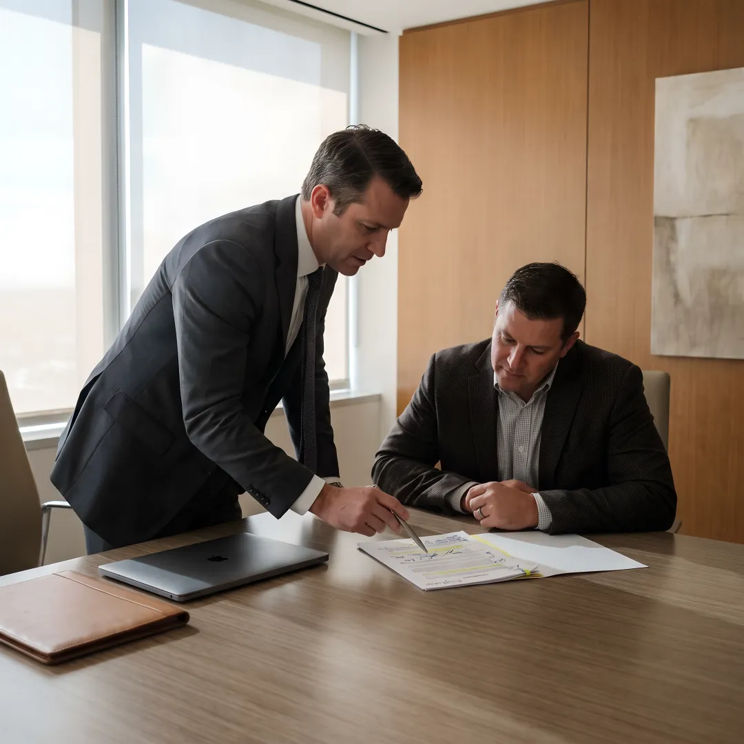 Attorney and client discussing contract terms