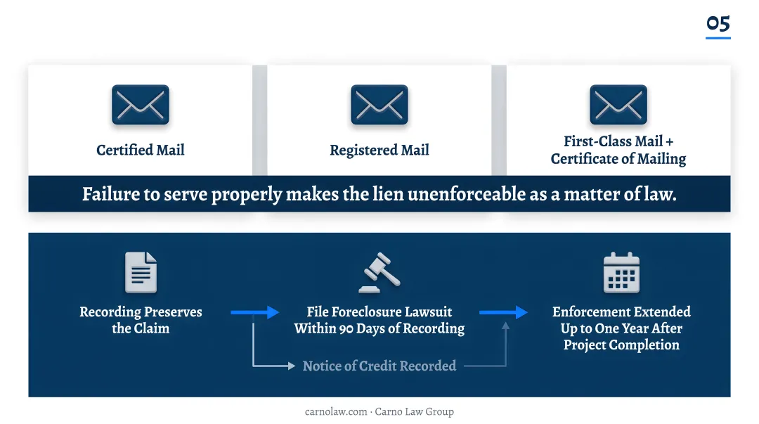 5-step process flow for filing a California mechanics lien