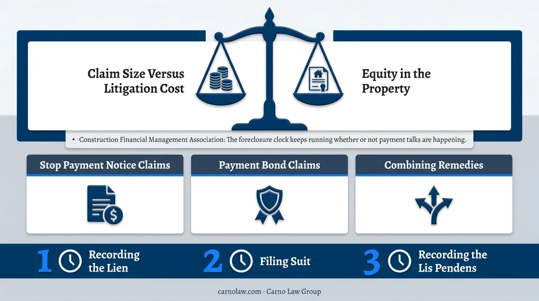 Mechanic's lien foreclosure alternatives comparing stop notice and bond claims