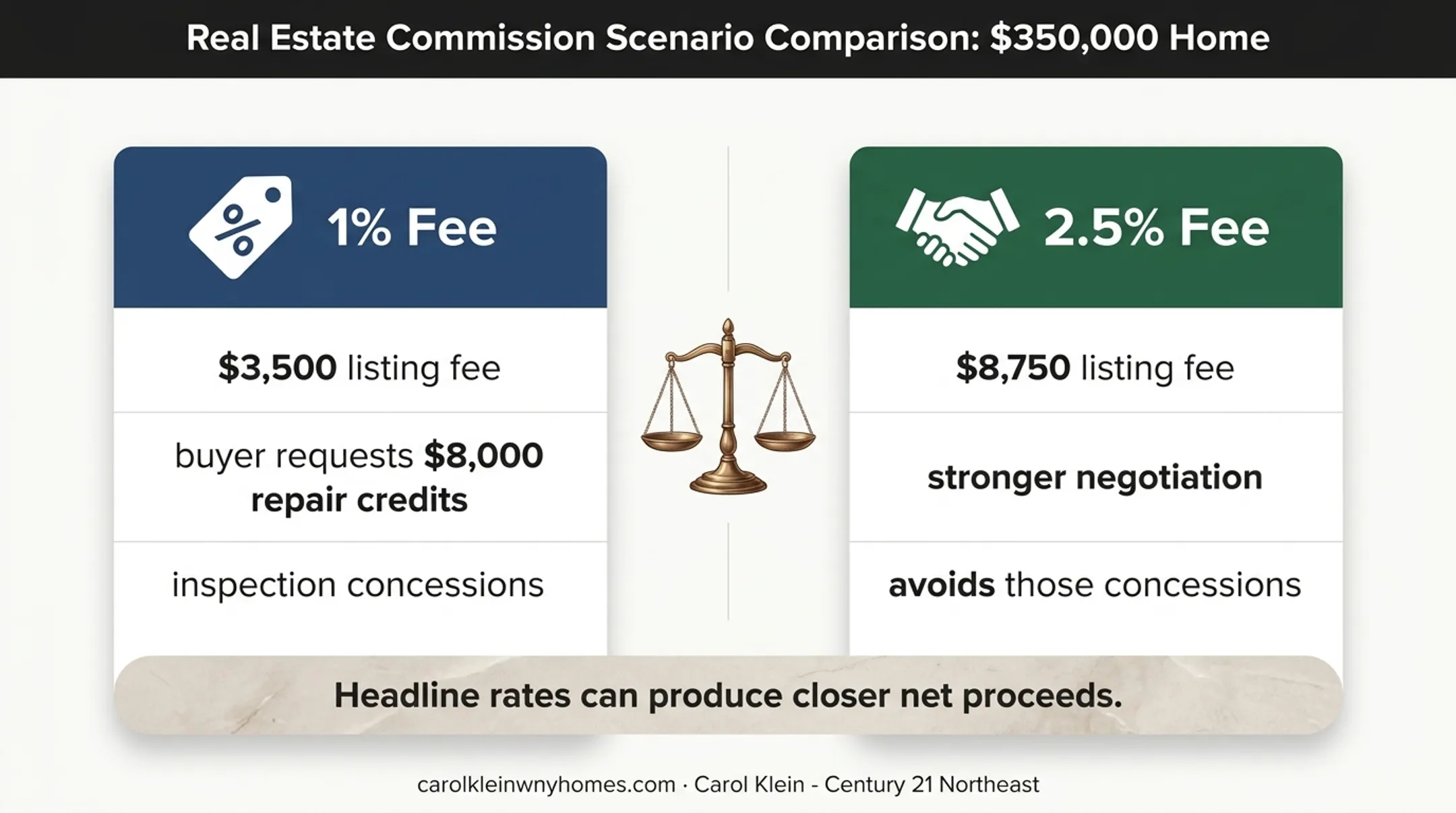 Net proceeds comparison showing commission savings versus negotiation strength