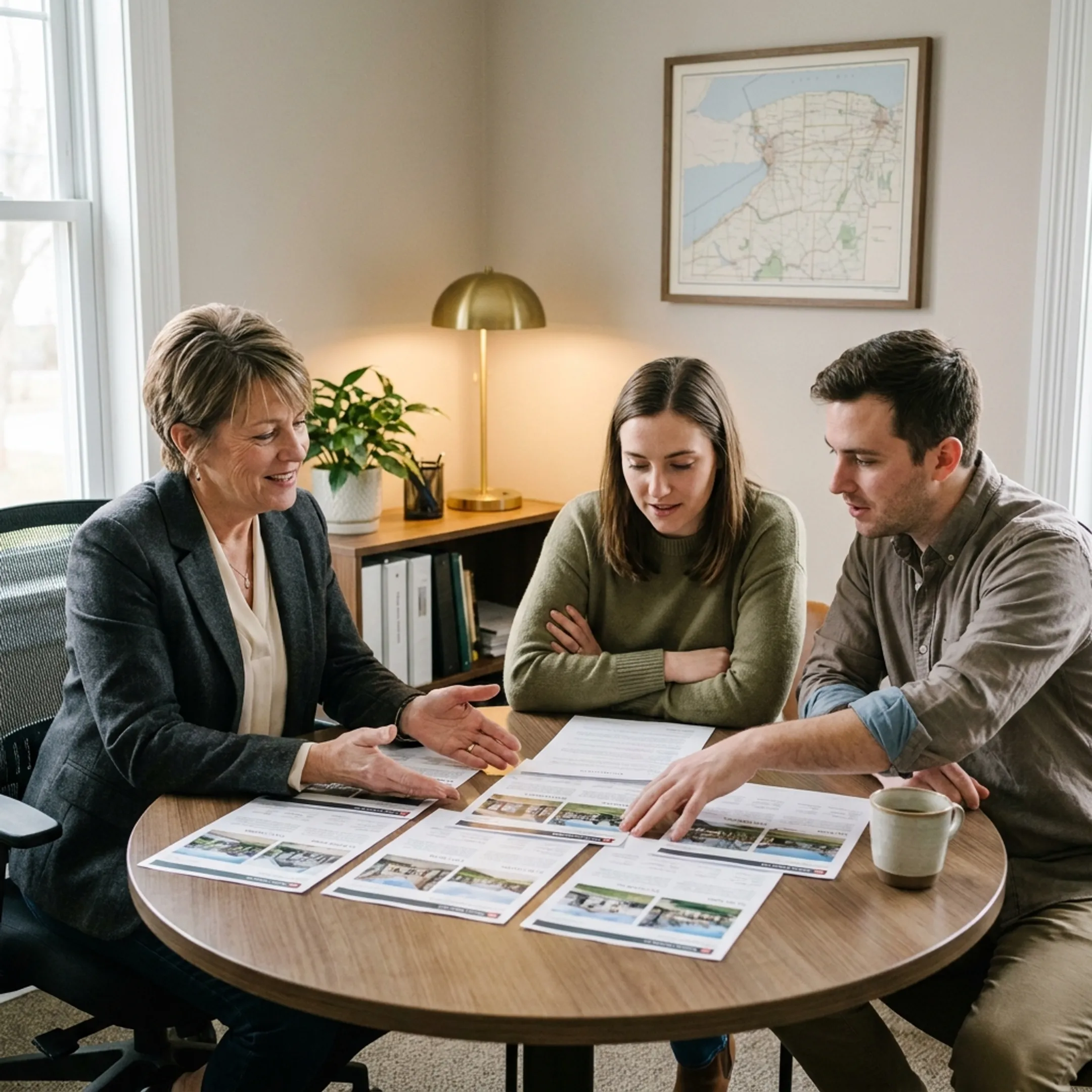 First-time buyers discussing a home purchase with a real estate professional