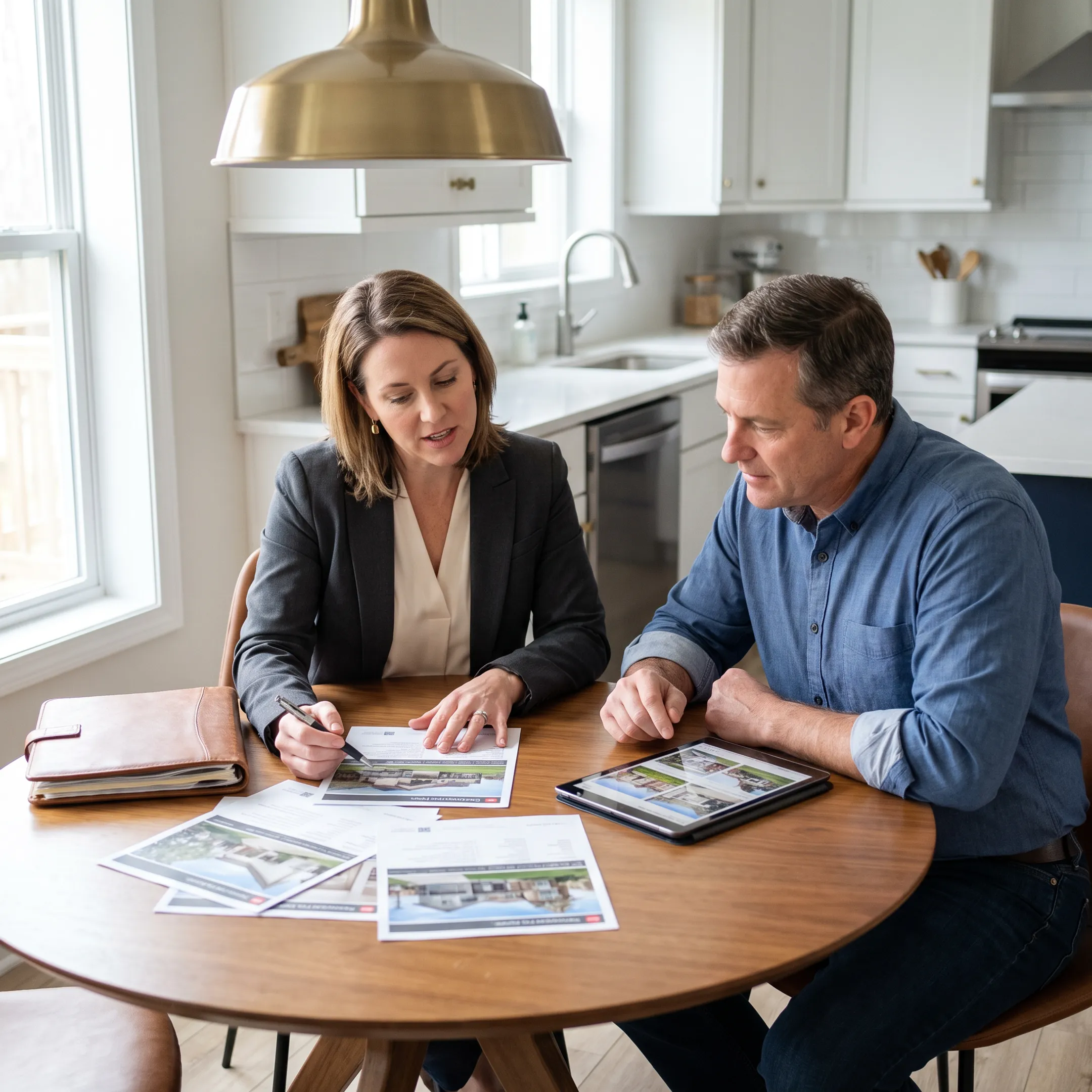 Real estate professional reviewing an MLS listing with a homeowner