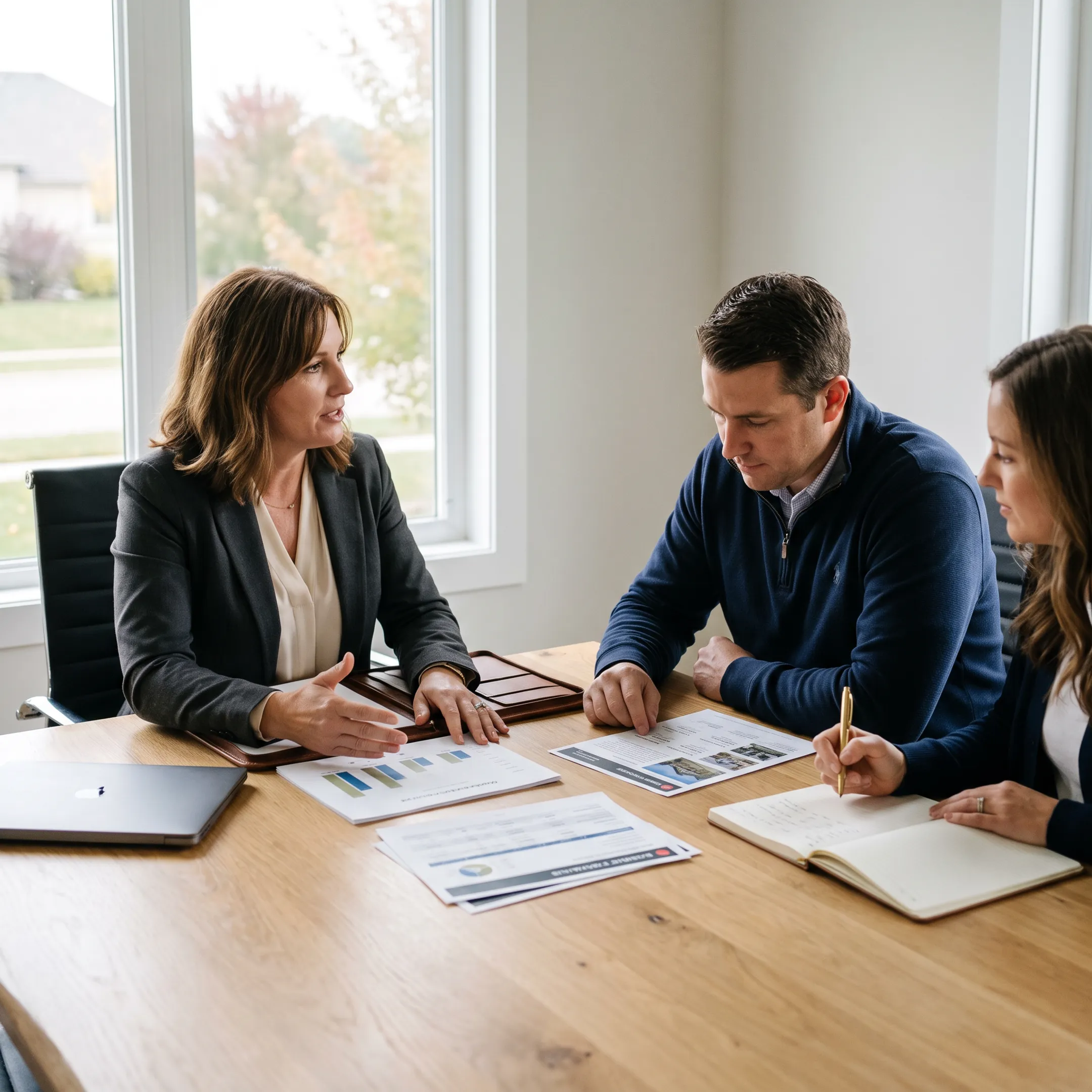 Real estate team reviewing a home buying and selling plan
