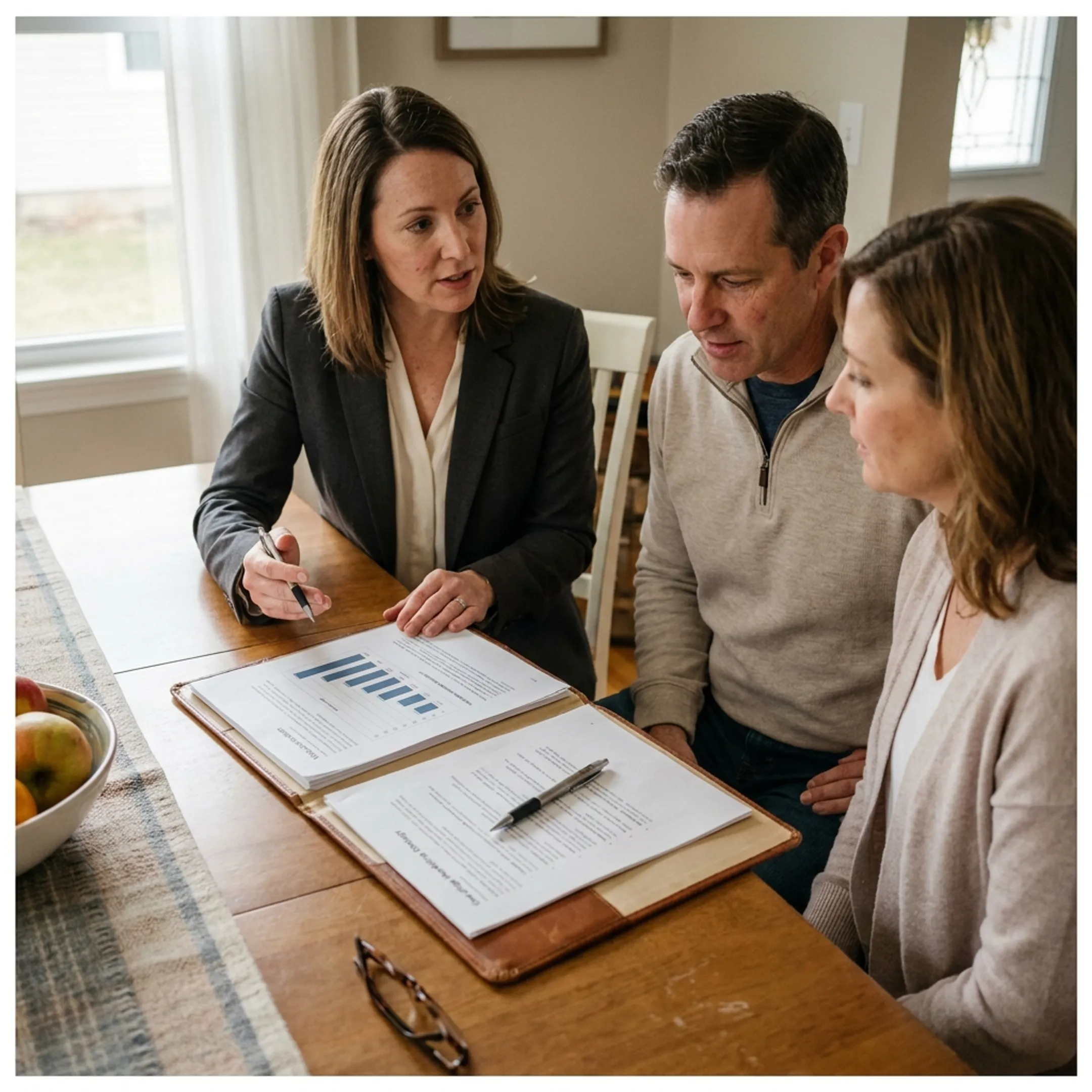 Agent presenting a home selling strategy to a homeowner