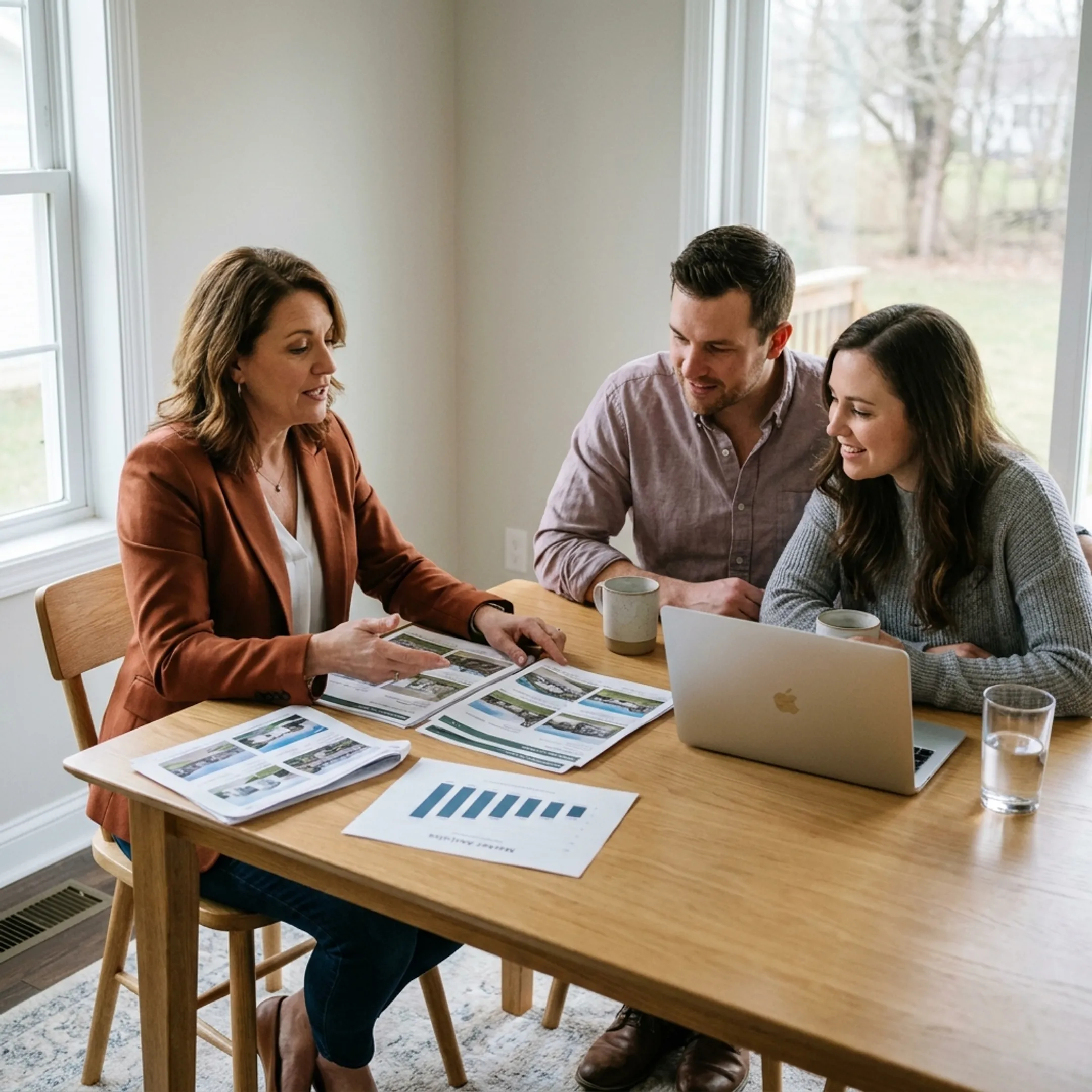 Real estate professionals reviewing Buffalo area property information with home buyers