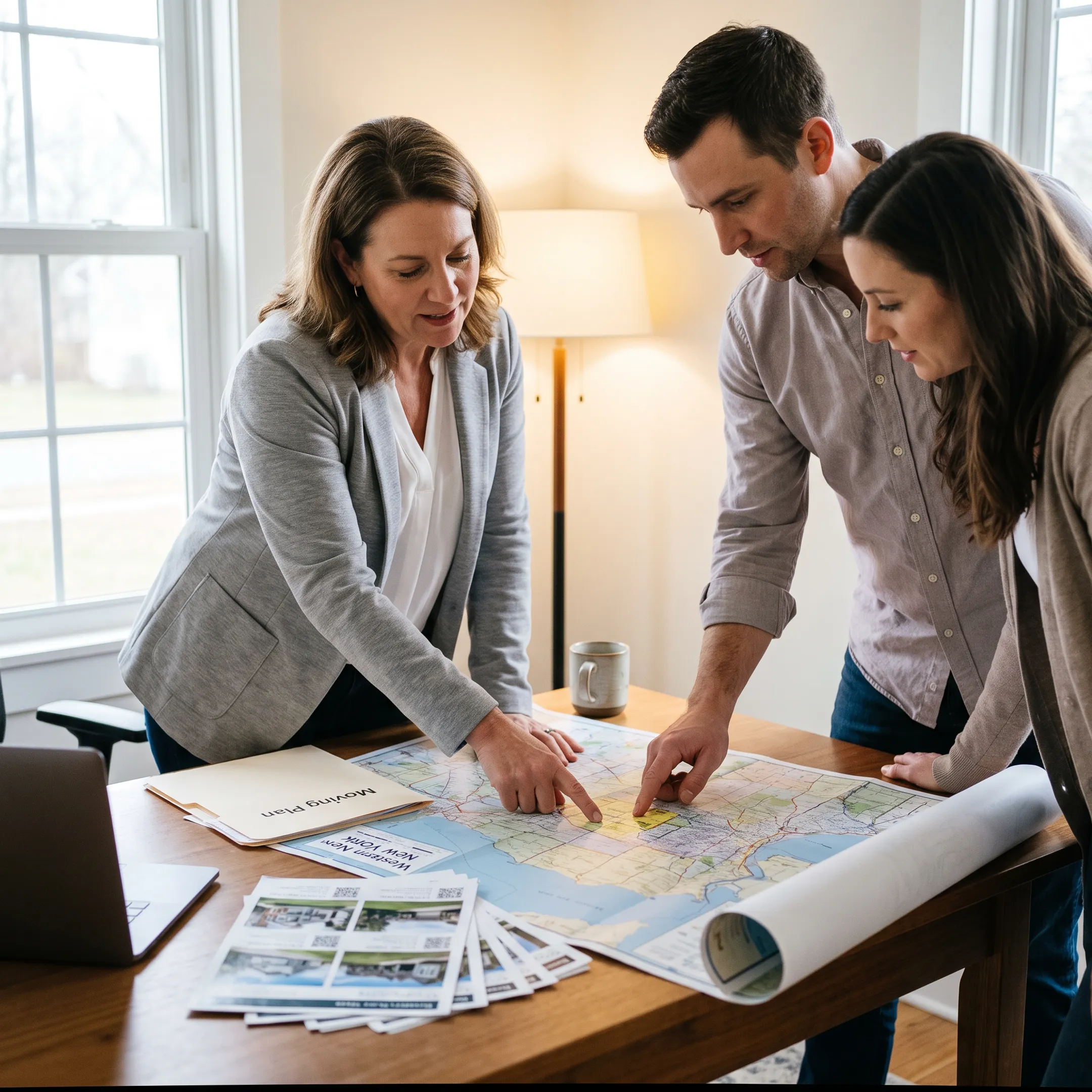 Realtor guiding relocating buyers through a Western New York home search