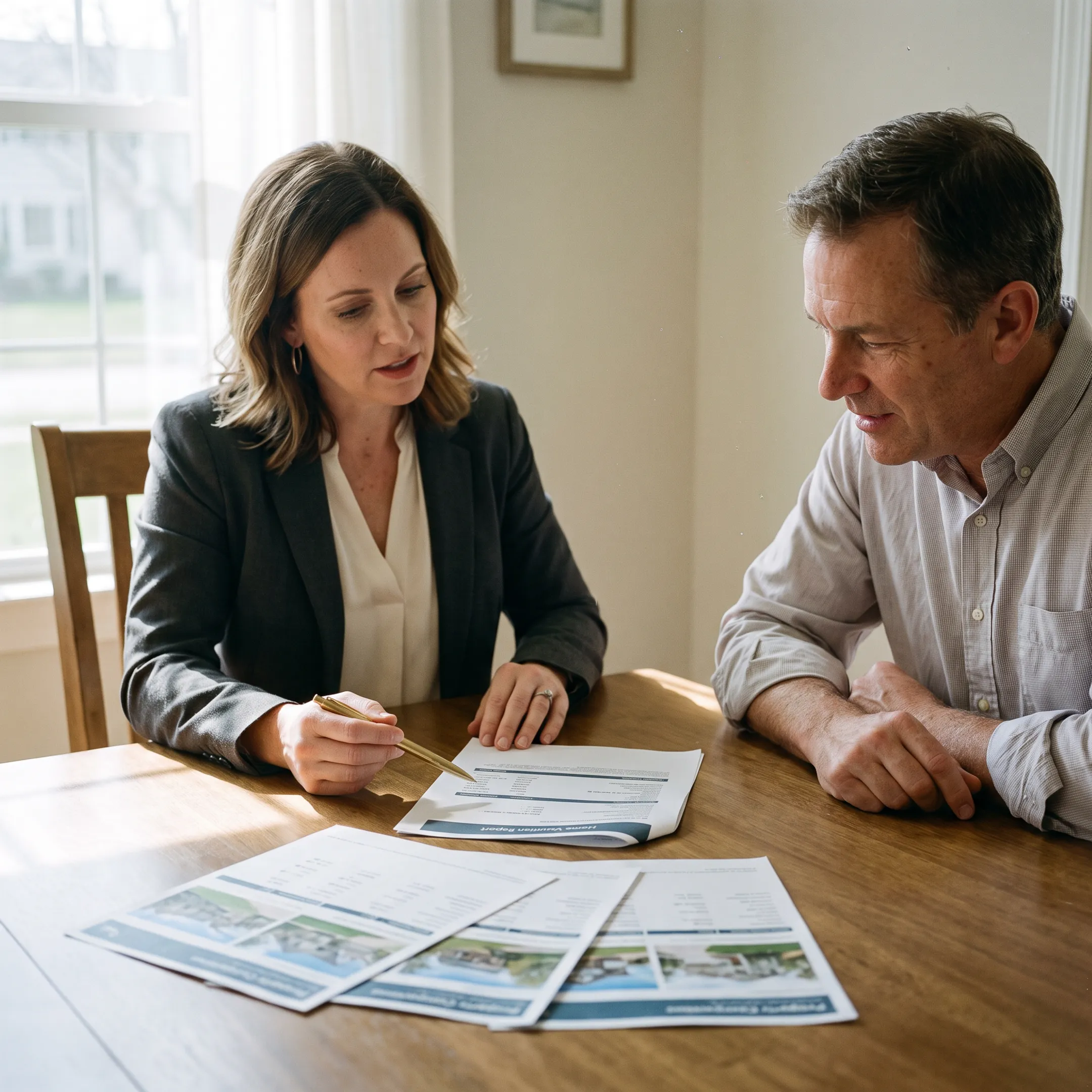 Real estate professional presenting a market analysis to a homeowner