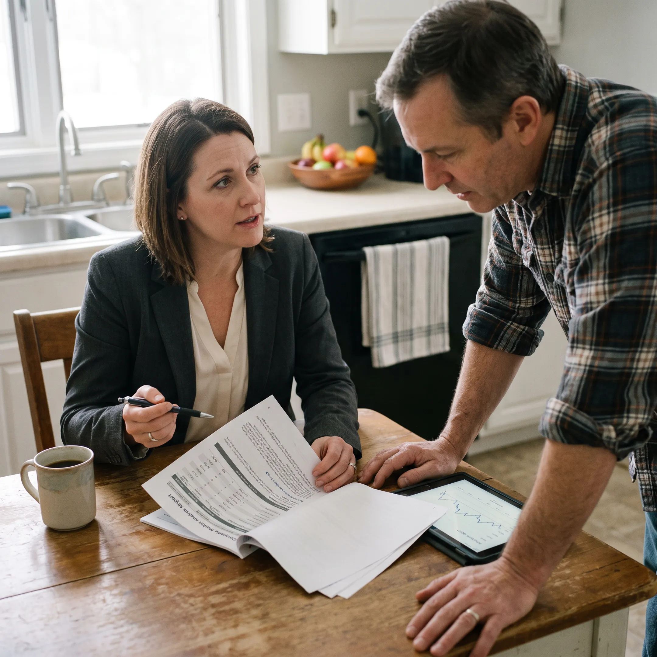 Real estate professional reviewing a home valuation with a homeowner