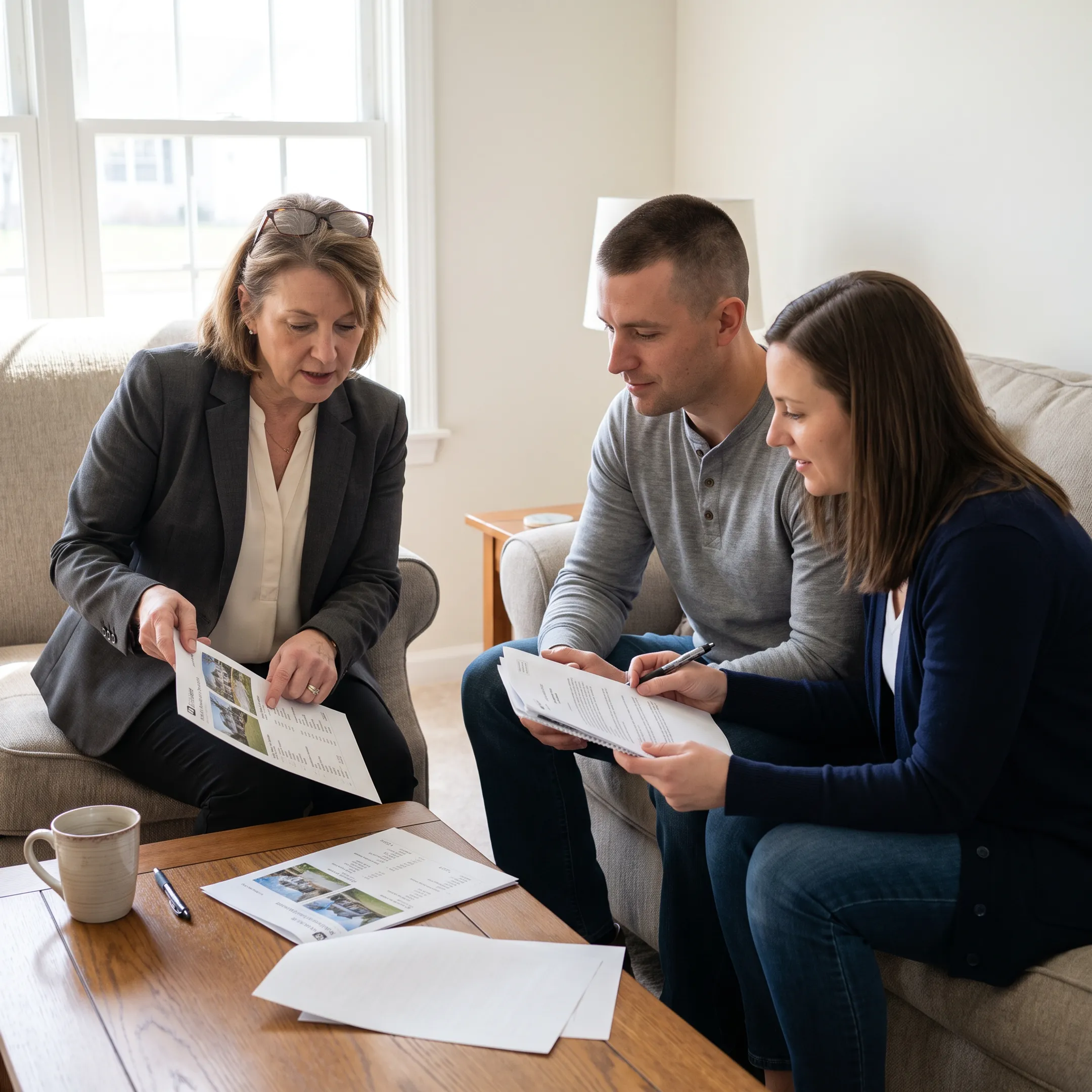 Real estate agent discussing a Buffalo area home purchase with a military-connected client