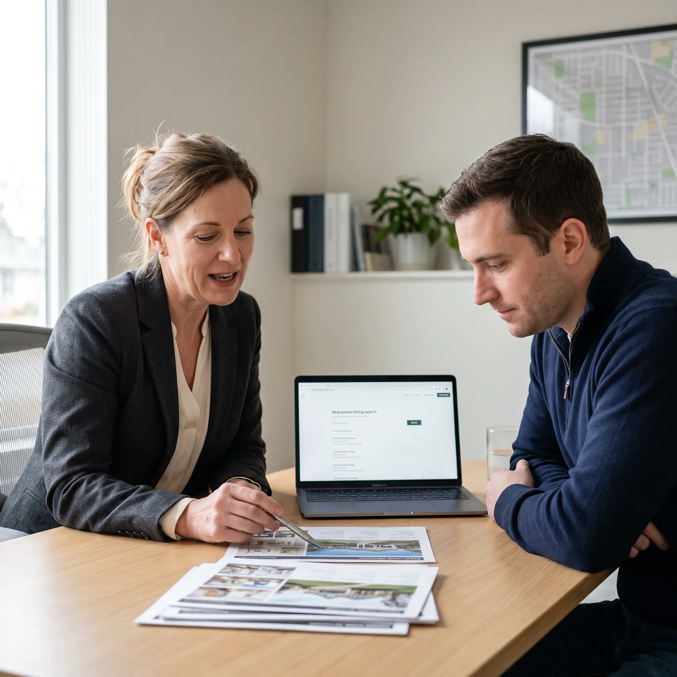 Realtor discussing Buffalo area home options with homebuyer