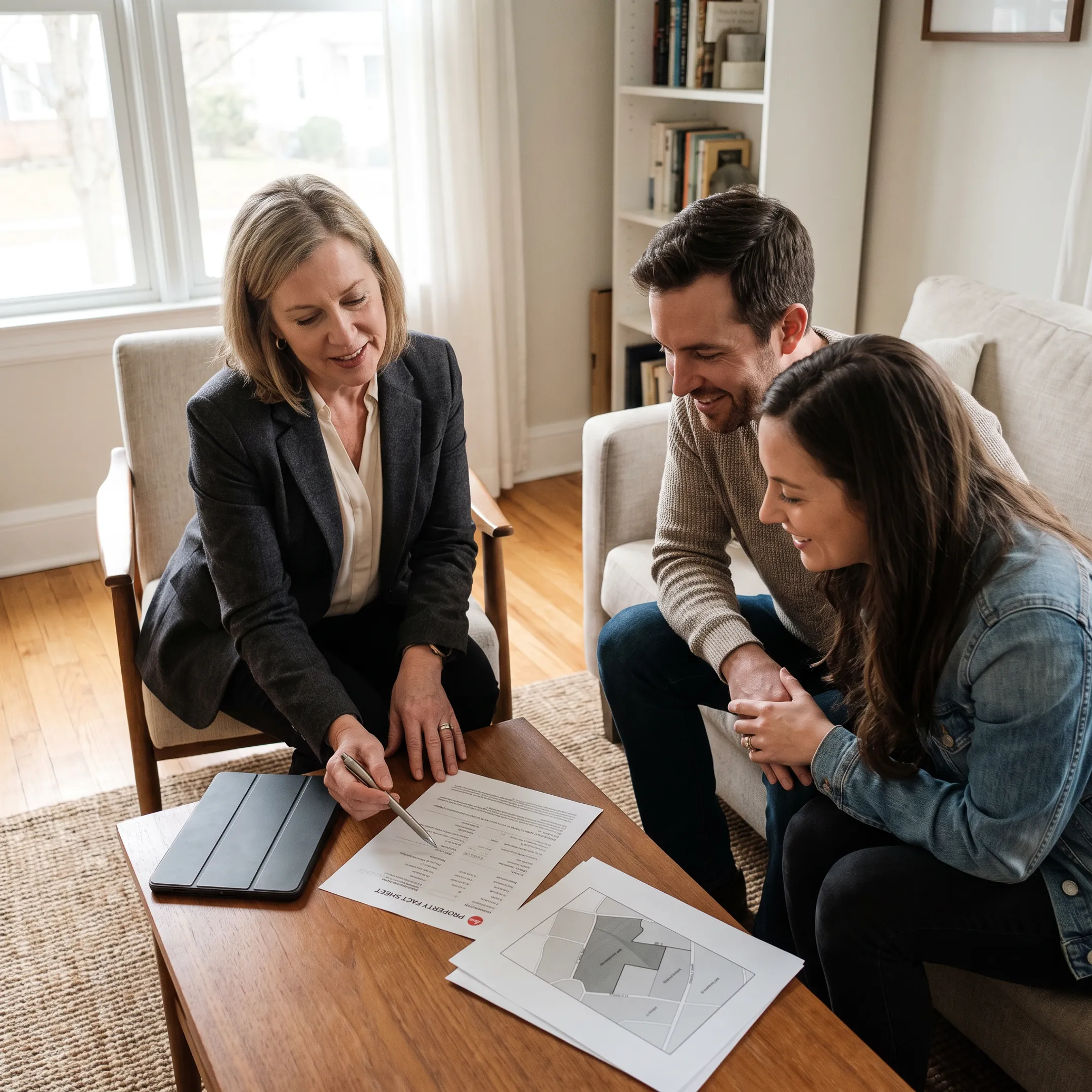 Real estate agent discussing a Tonawanda home purchase with clients